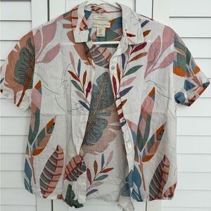 Linen button down shirt with tropical design